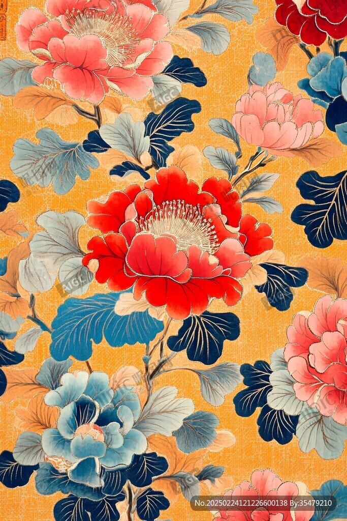 中式风格布料纹理花卉