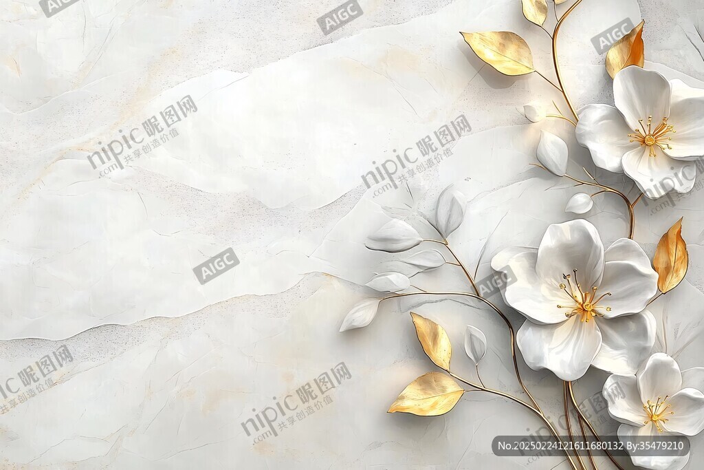 高精手绘黄金拉丝花卉