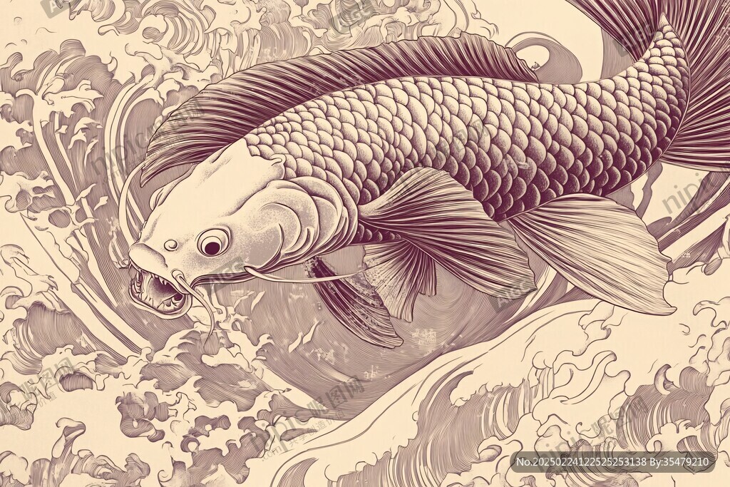 禅意招财鲤鱼插画