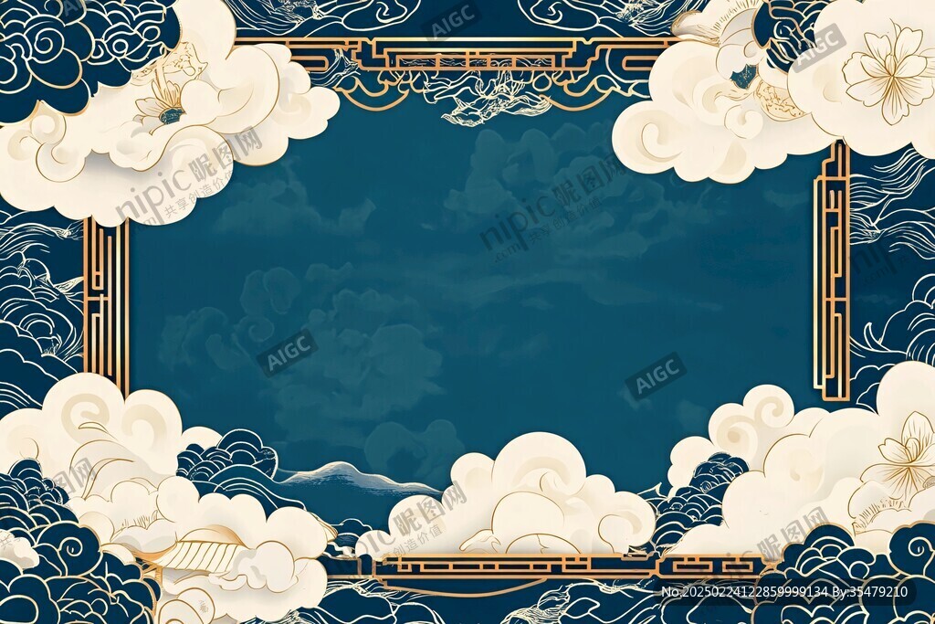 蓝色金边云纹