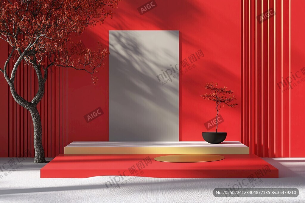 红色立体场景舞台展台