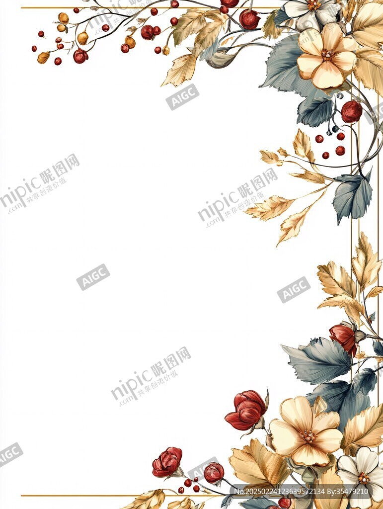 秋色手绘花艺素材
