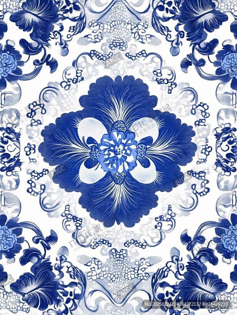 青花瓷花卉家纺花纹