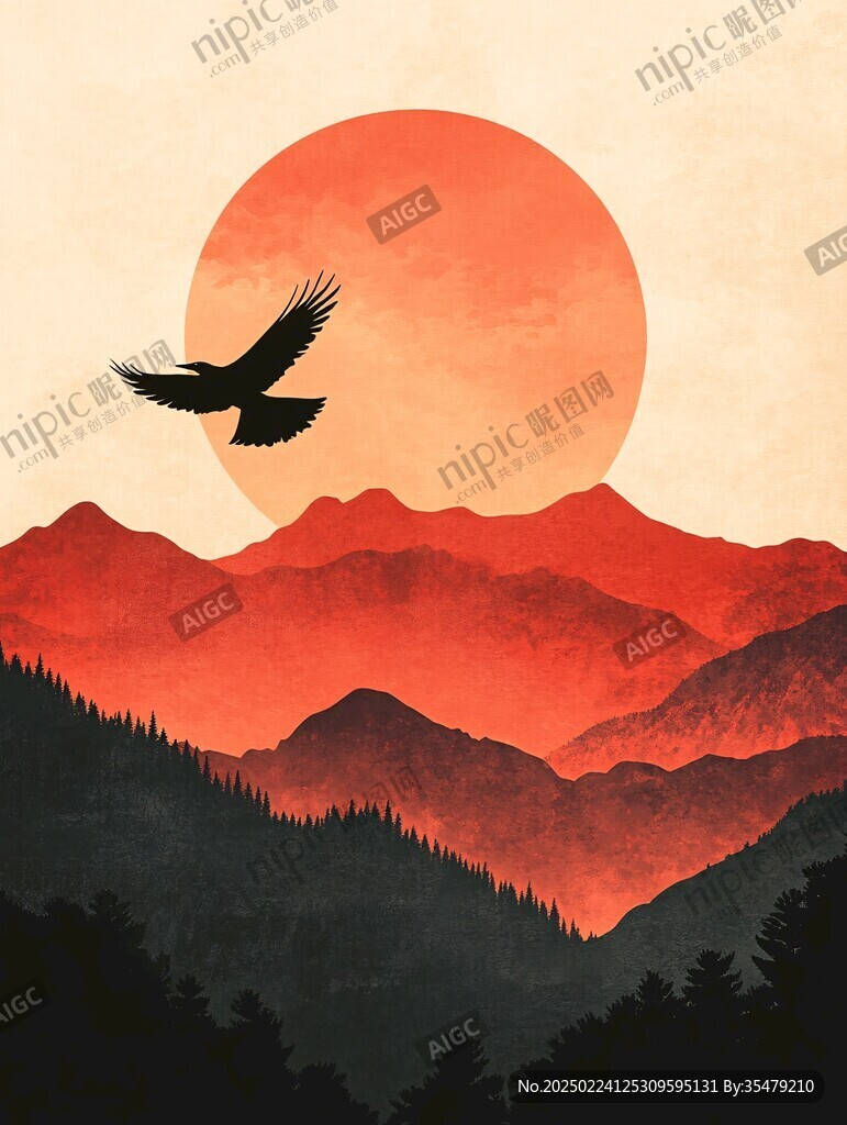 黄昏远山插画