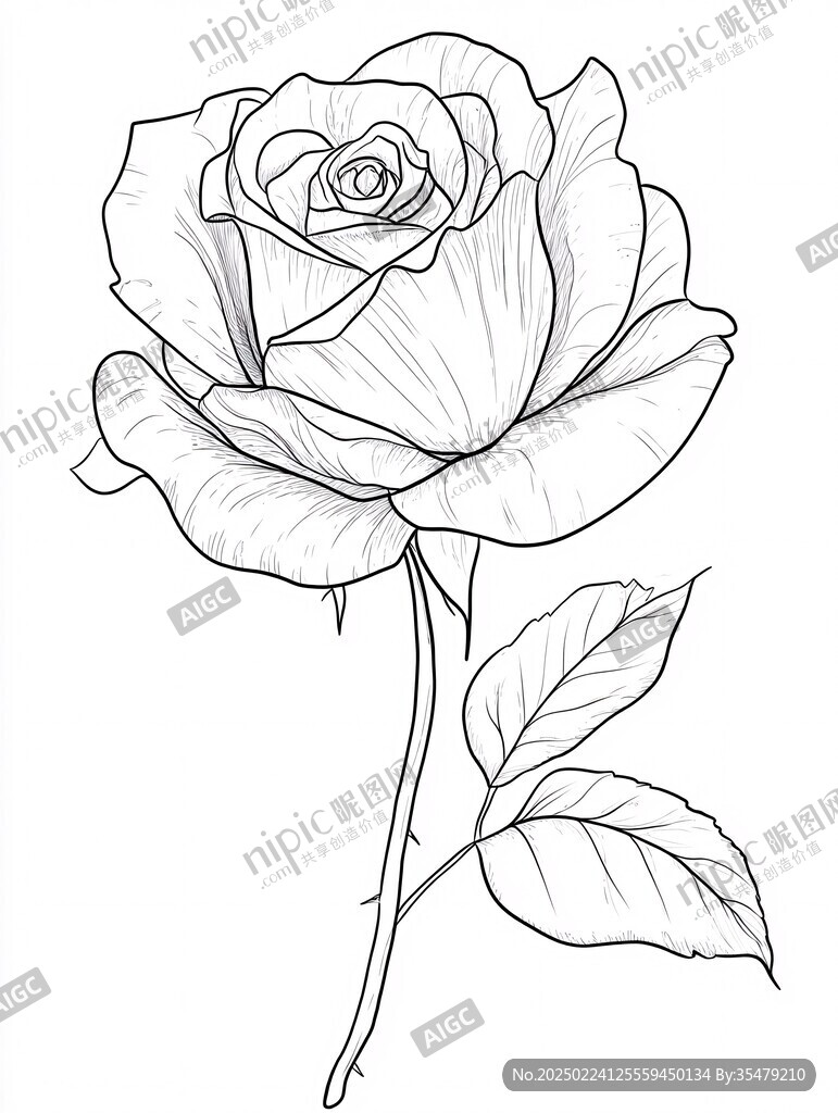 线描画玫瑰花