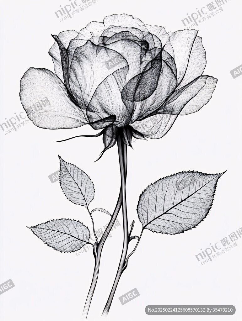 玫瑰花黑白线描画