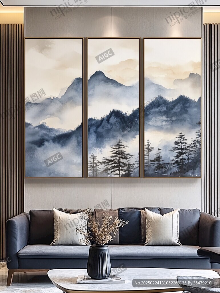 巨幅山水壁画抽象挂画
