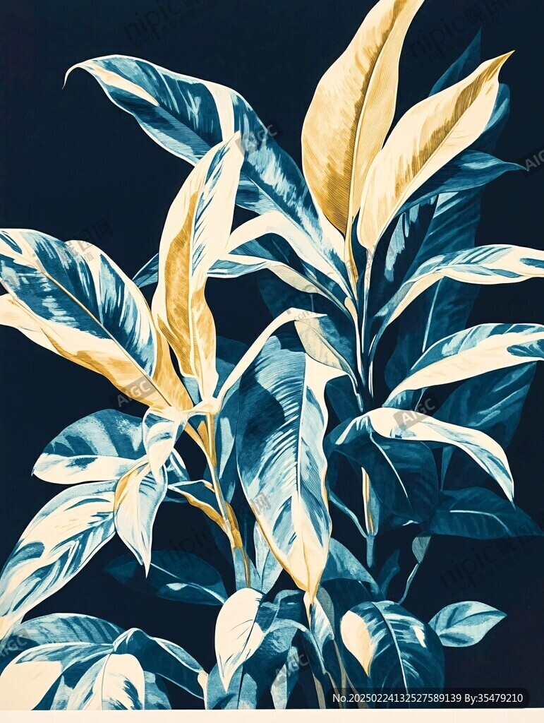 蓝色树叶装饰画