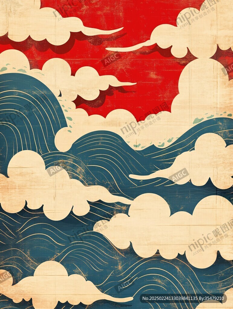 海浪仙鹤云纹中式背景