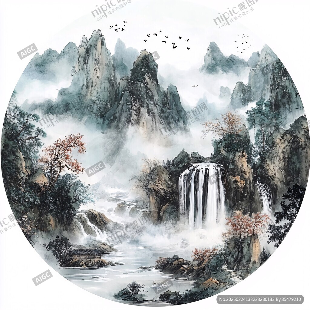 圆形挂画山水画