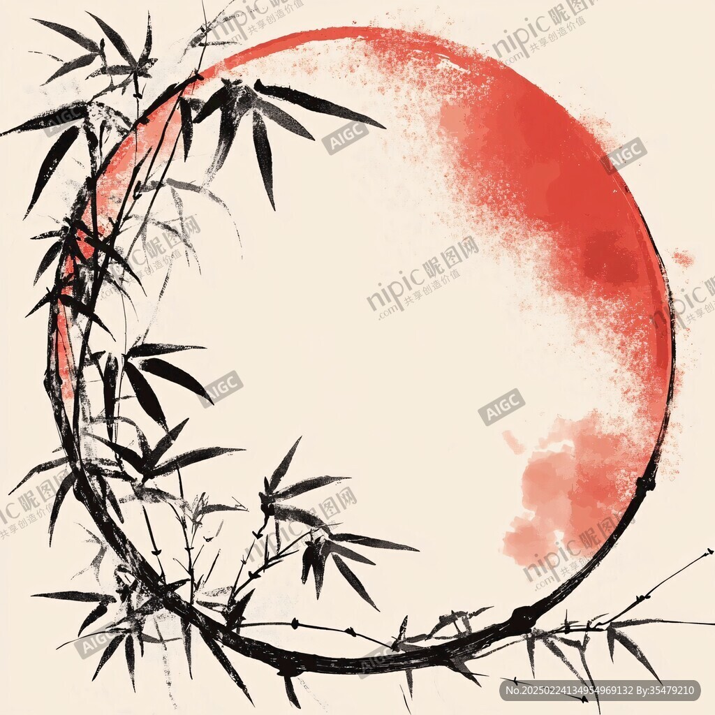 墨竹圆框装饰画