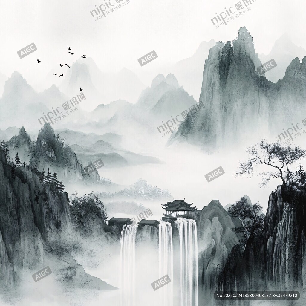 水墨数字画山水画壁纸