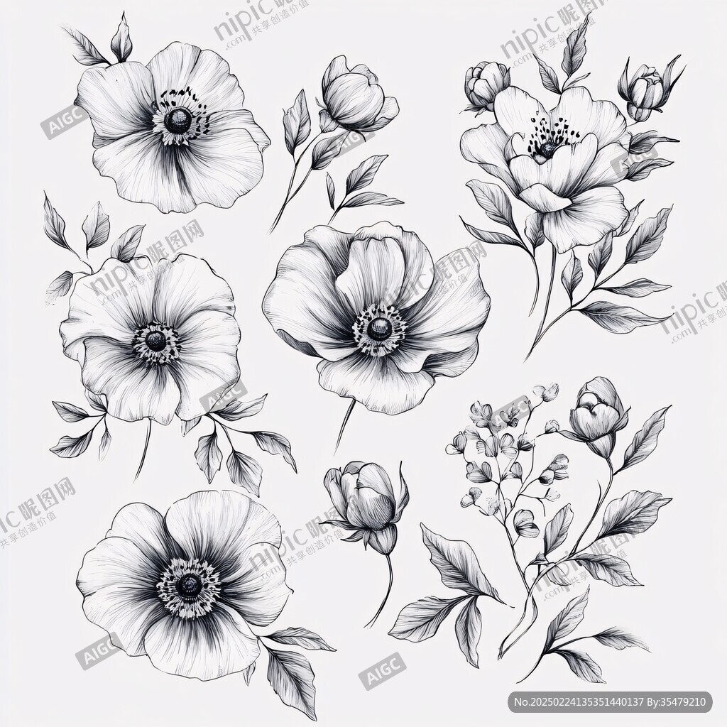手绘银莲花