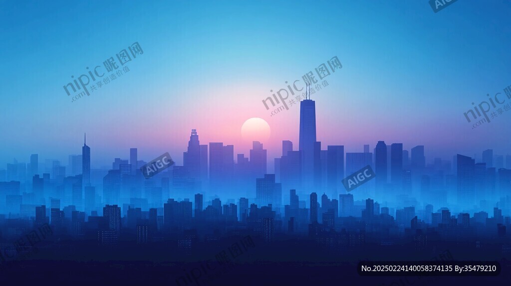 蓝色质感渐变城市