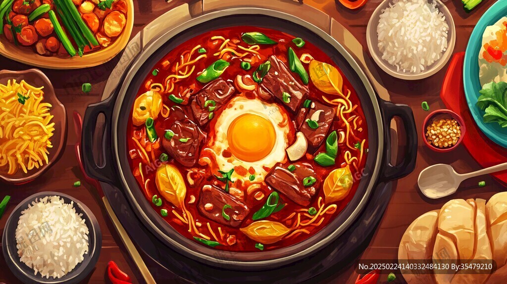 铁锅焖面插画