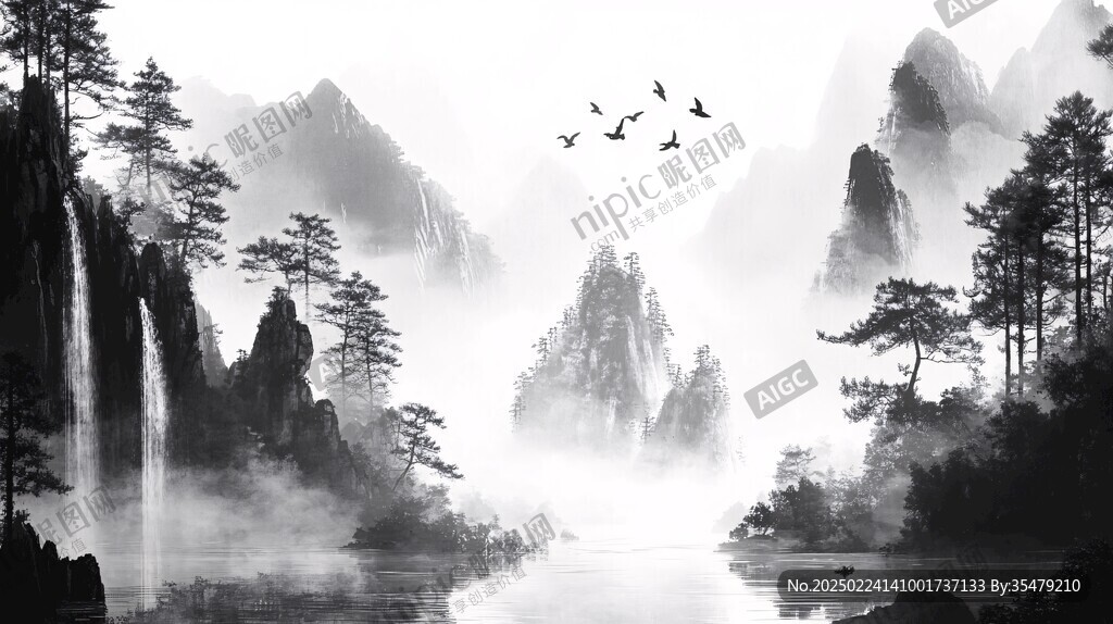 烟墨意境山水画