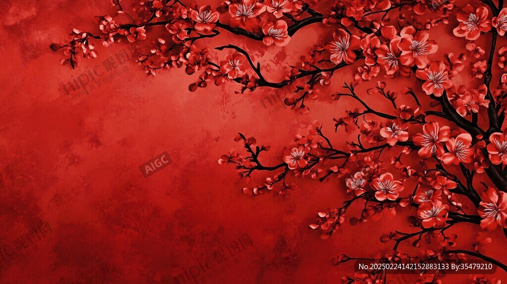 杏花红底图