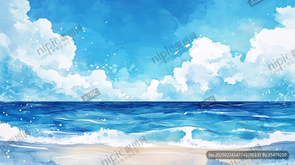 海边唯美手绘