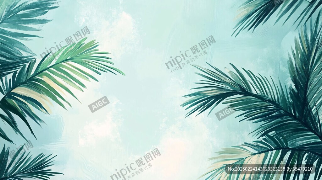 热带蒲葵叶简约背景