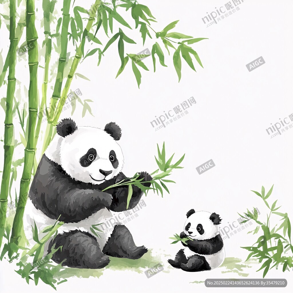 熊猫竹笋插画
