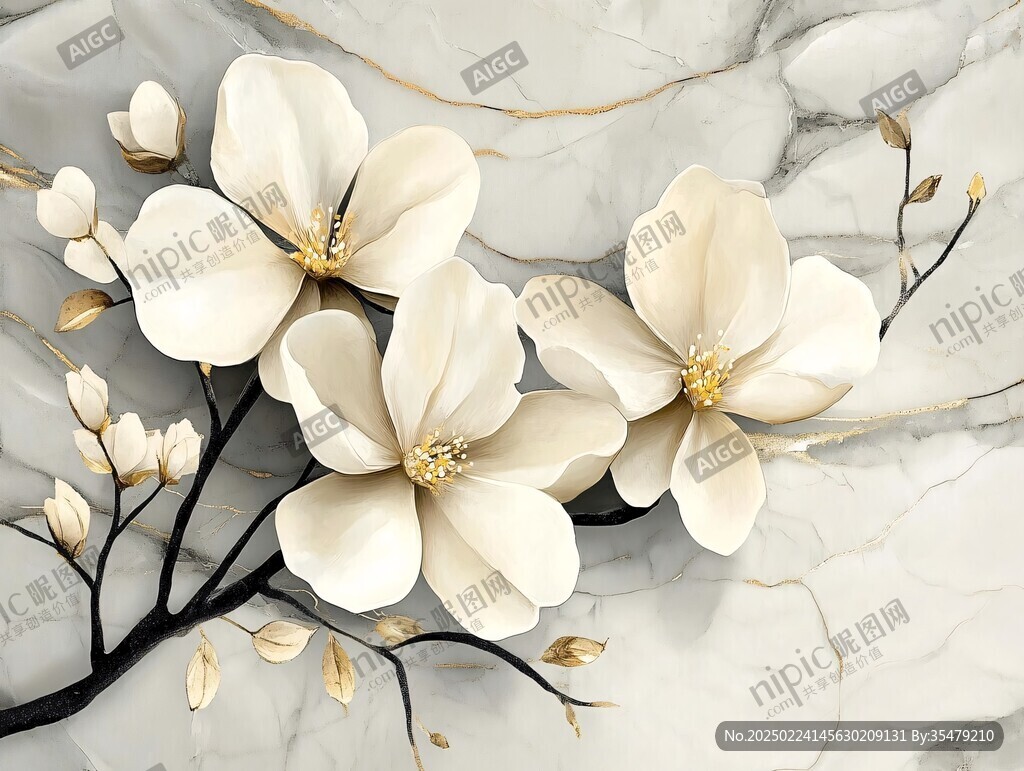 高精手绘黄金拉丝花卉