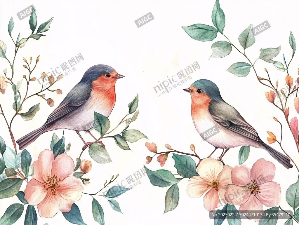 唯美小鸟树枝手绘