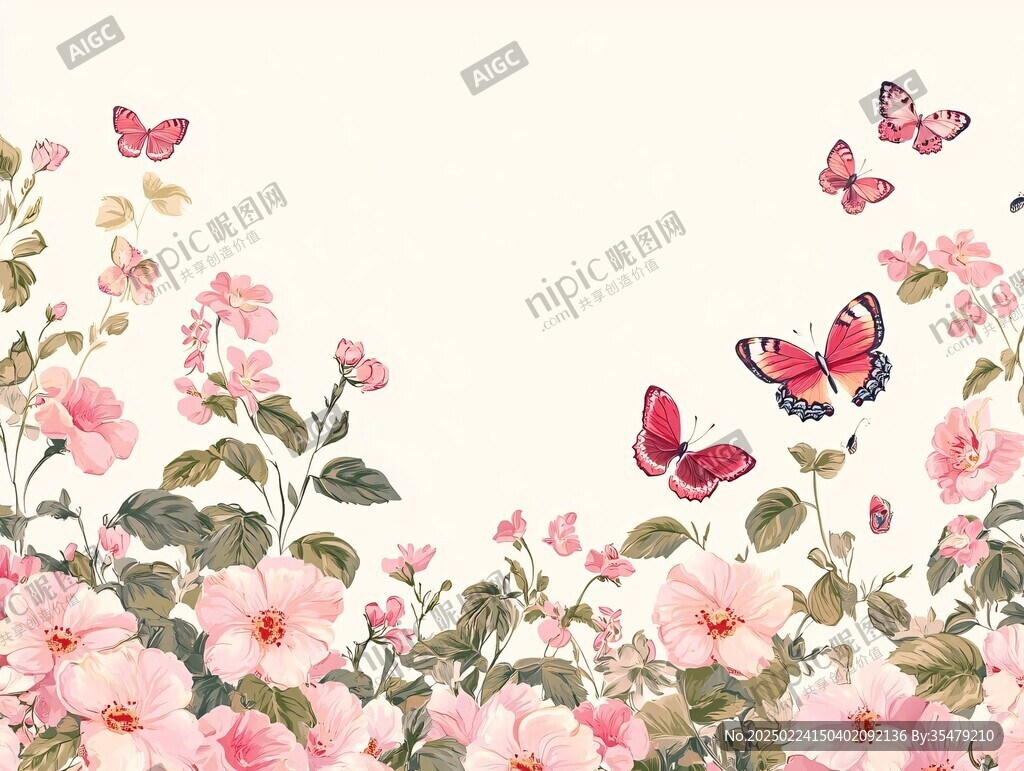 山茶花蝴蝶插画