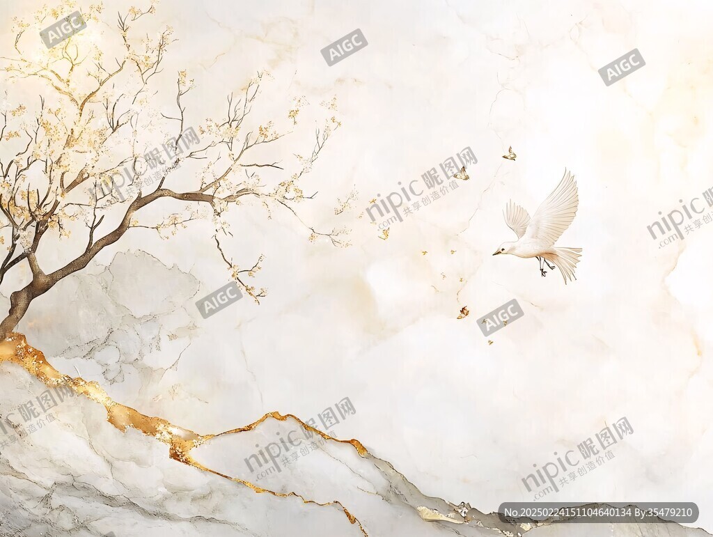 飞鸟水墨山水