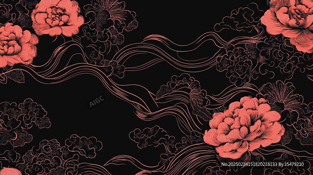 轻奢金色牡丹花线条