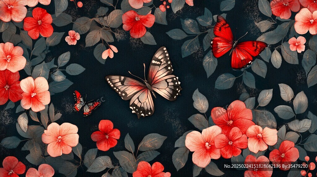 山茶花蝴蝶插画