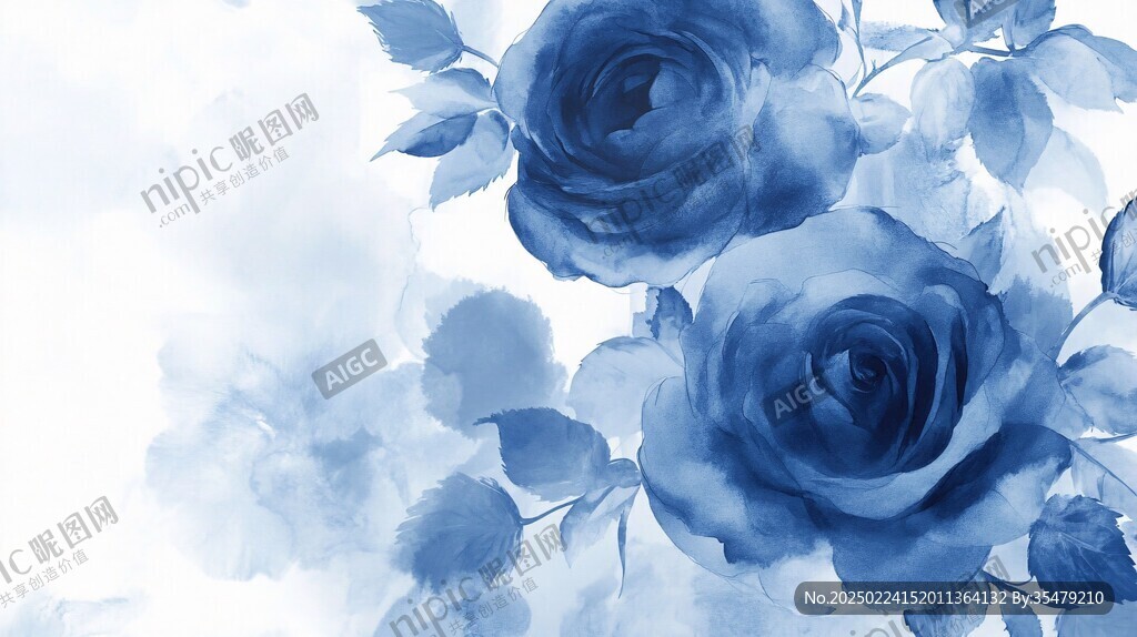印花蓝色妖姬玫瑰花