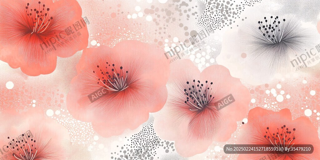 数码印花图案手绘花卉