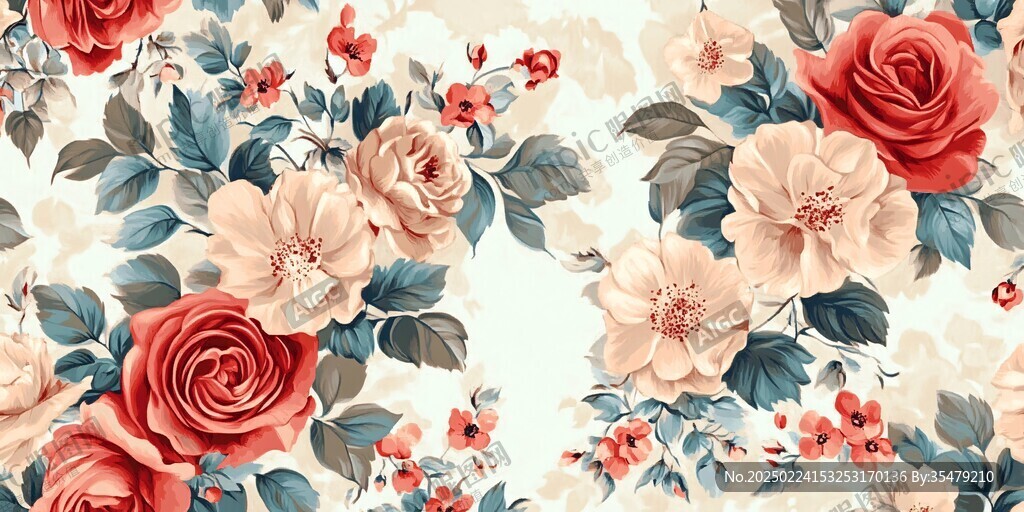 数码印花图案手绘花卉