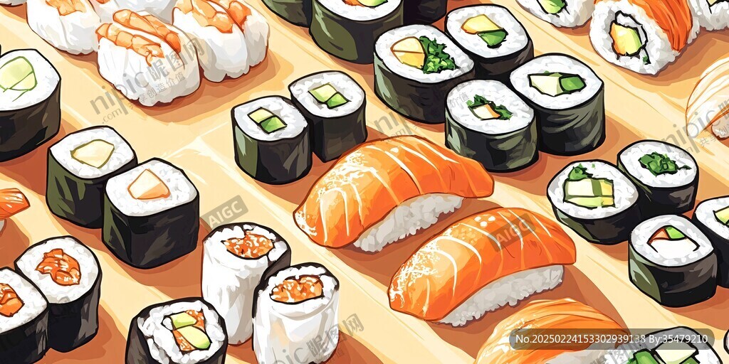 回转寿司插画