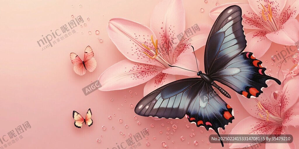 桃花蝴蝶插画