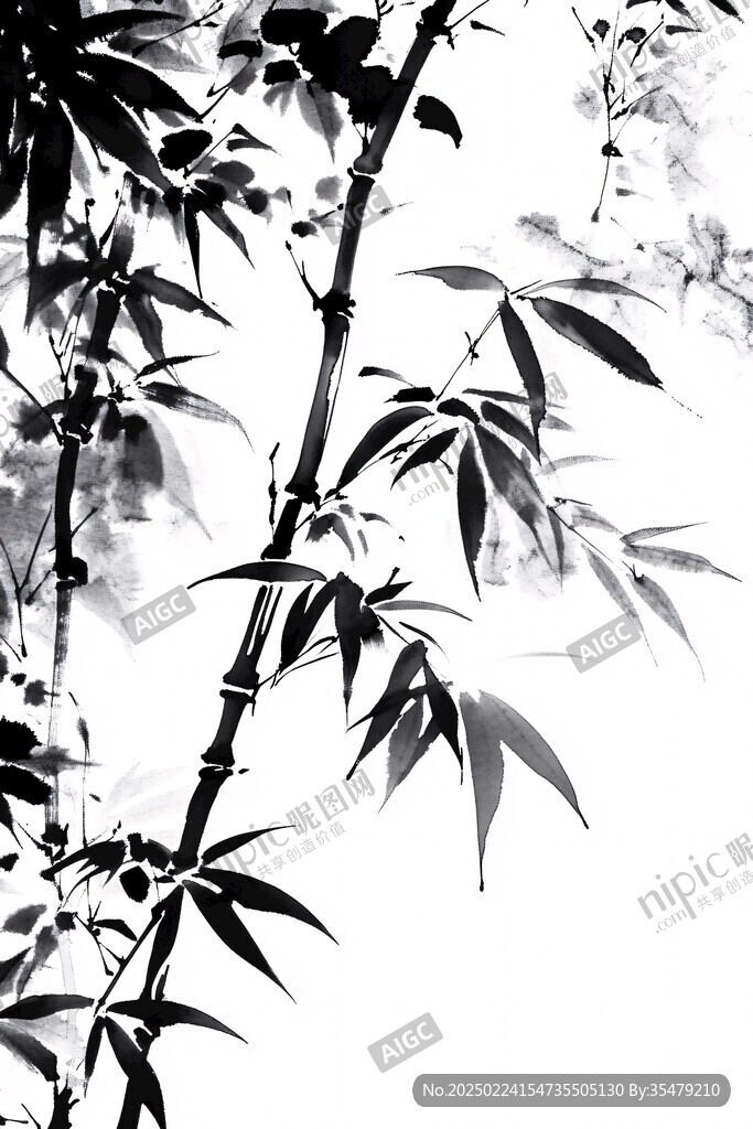 墨韵水墨竹叶