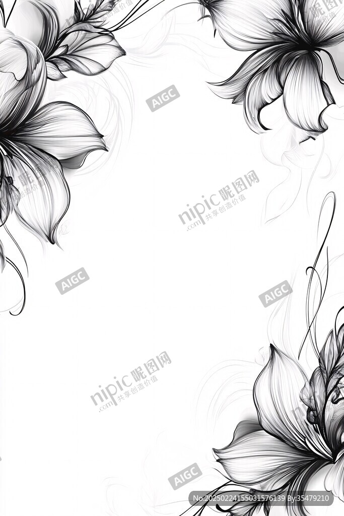 黑白手绘花