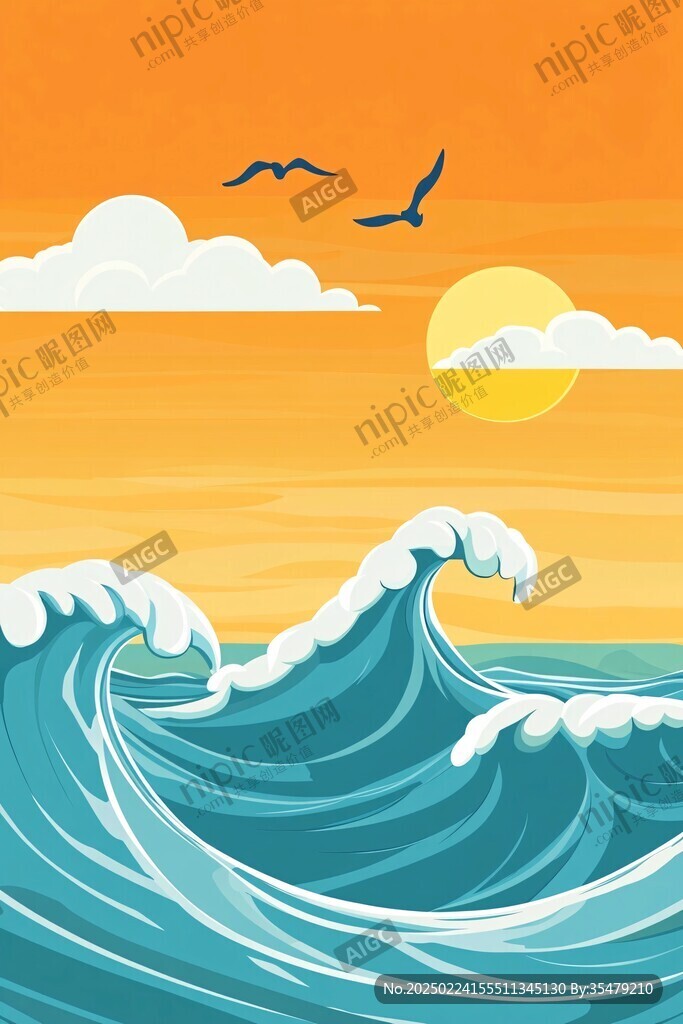波涛海浪插画