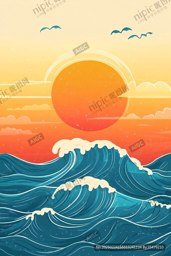 波涛海浪插画