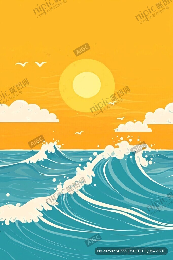 海洋海浪花插画