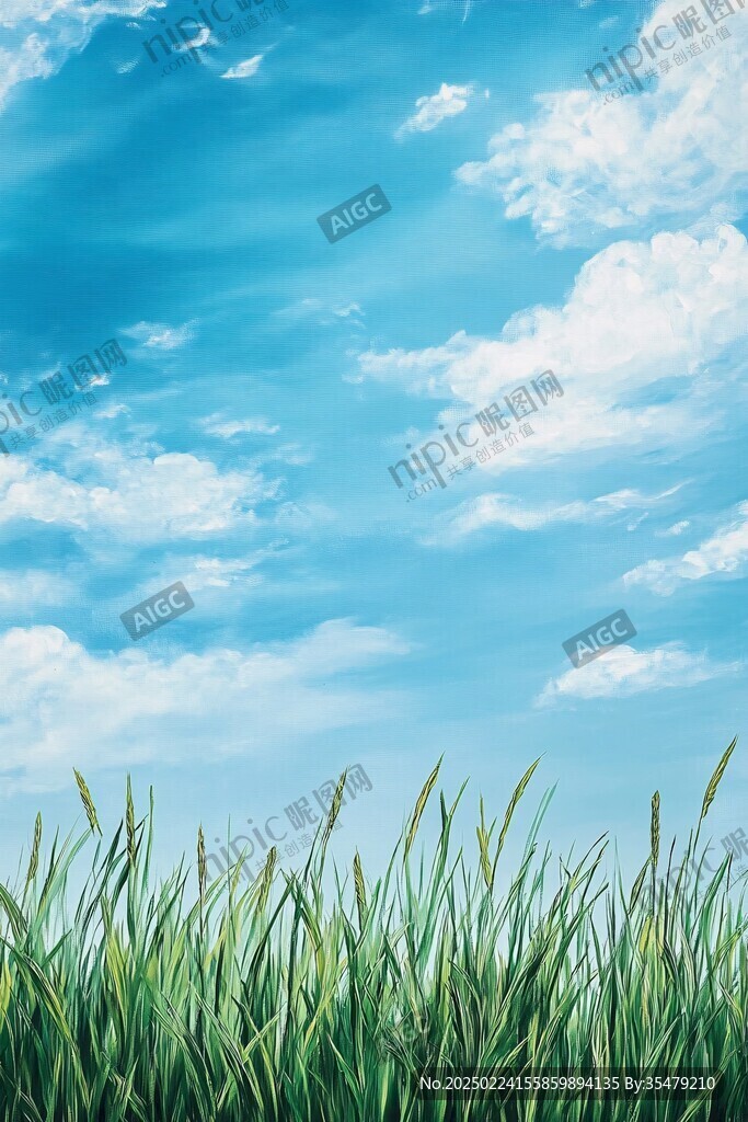草丛蓝天白云
