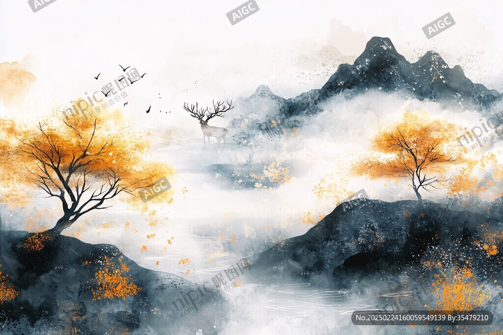 古风秋天景色插画