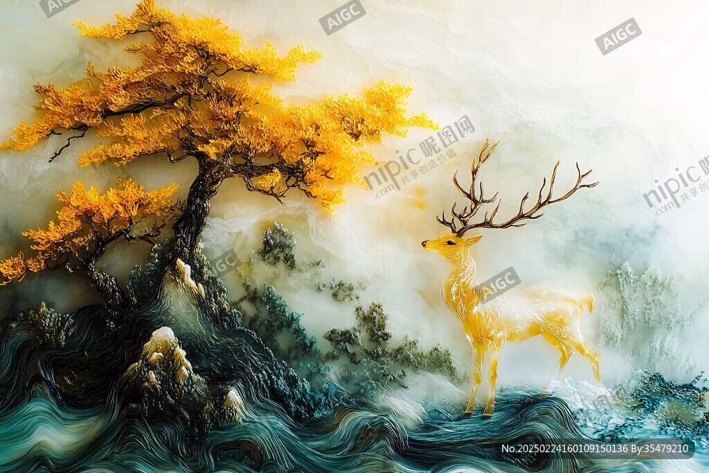 麋鹿禅意山水