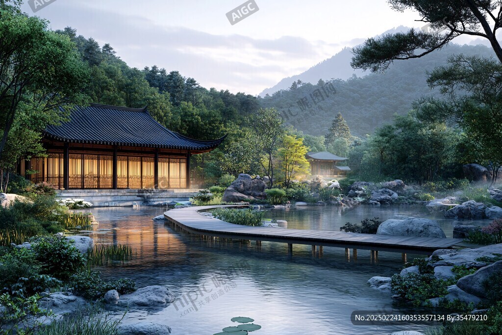 中式园林水景区