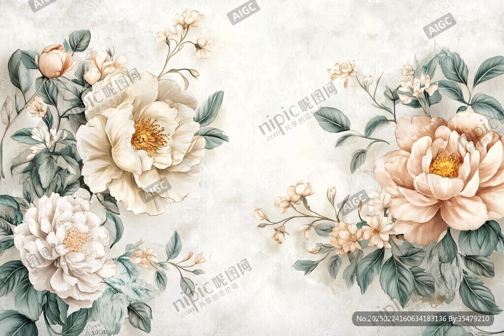 立体手绘牡丹花卉