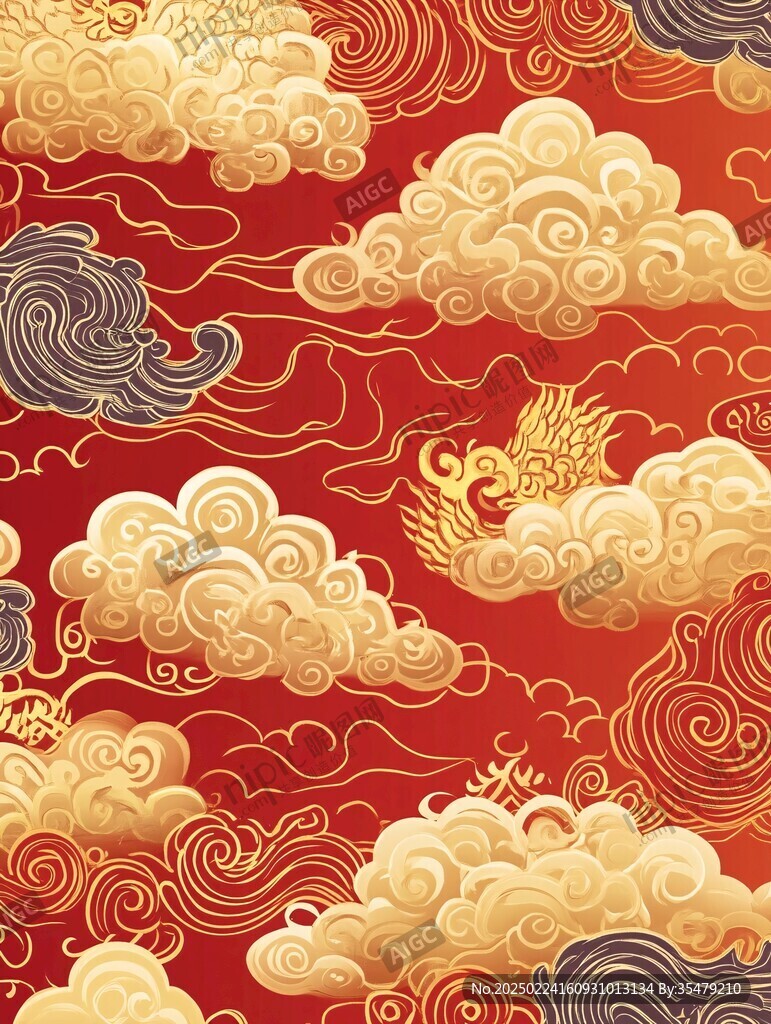 海浪仙鹤云纹中式背景