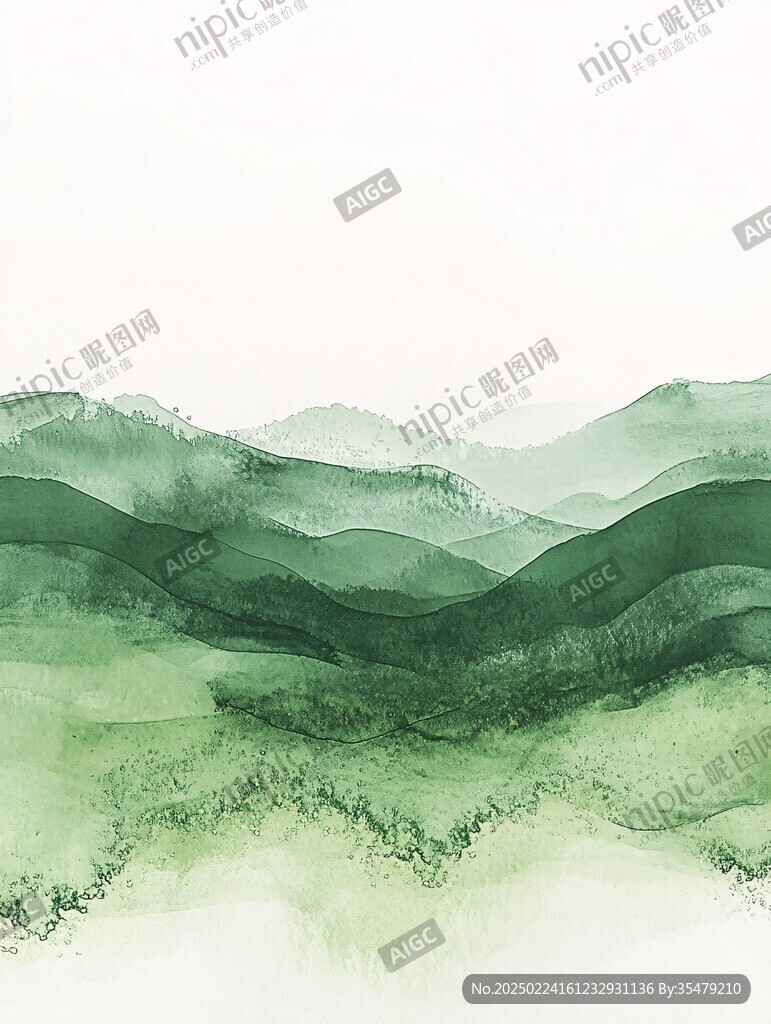 绿色水墨山峰背景