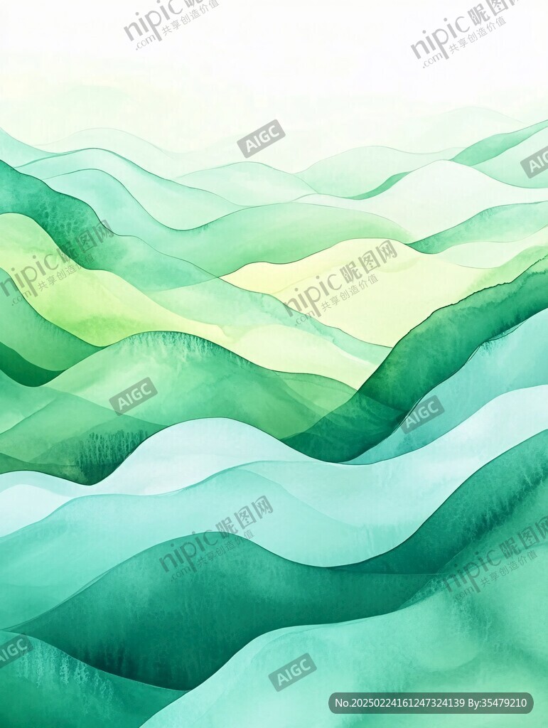 淡绿色山水线条