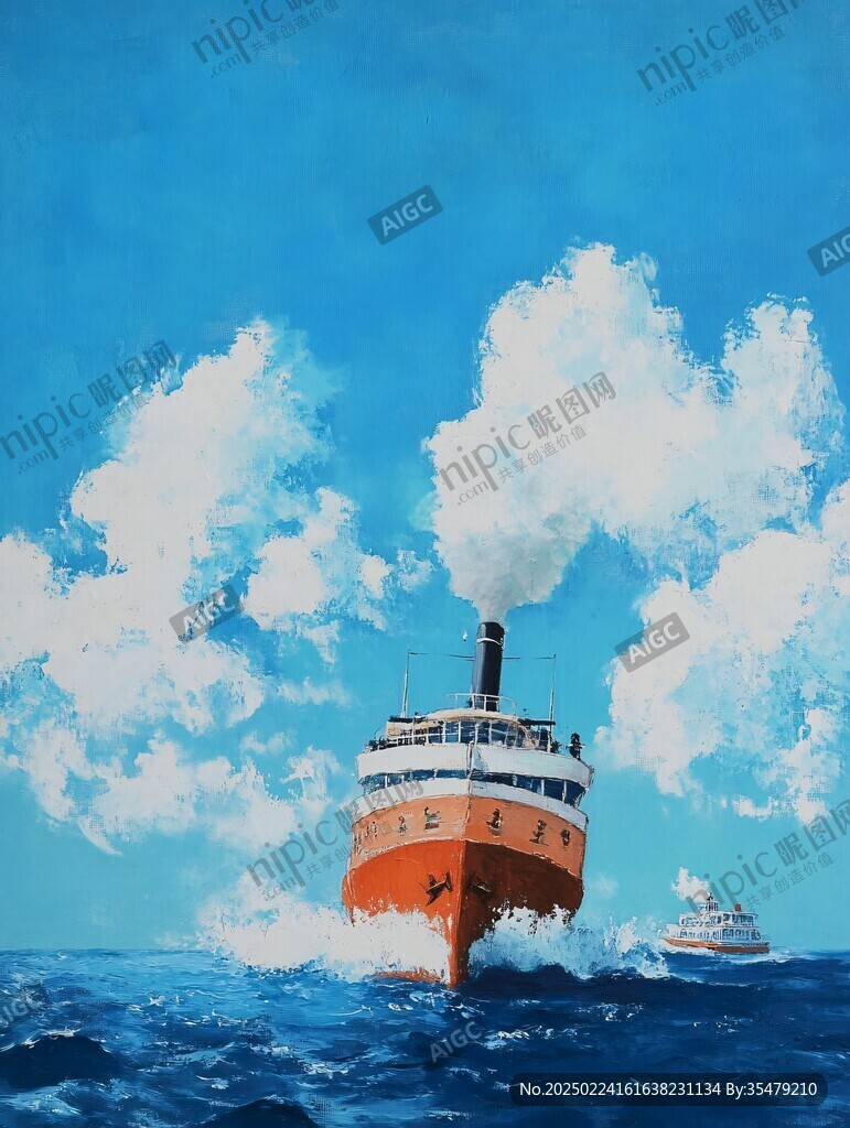 船舶水粉画