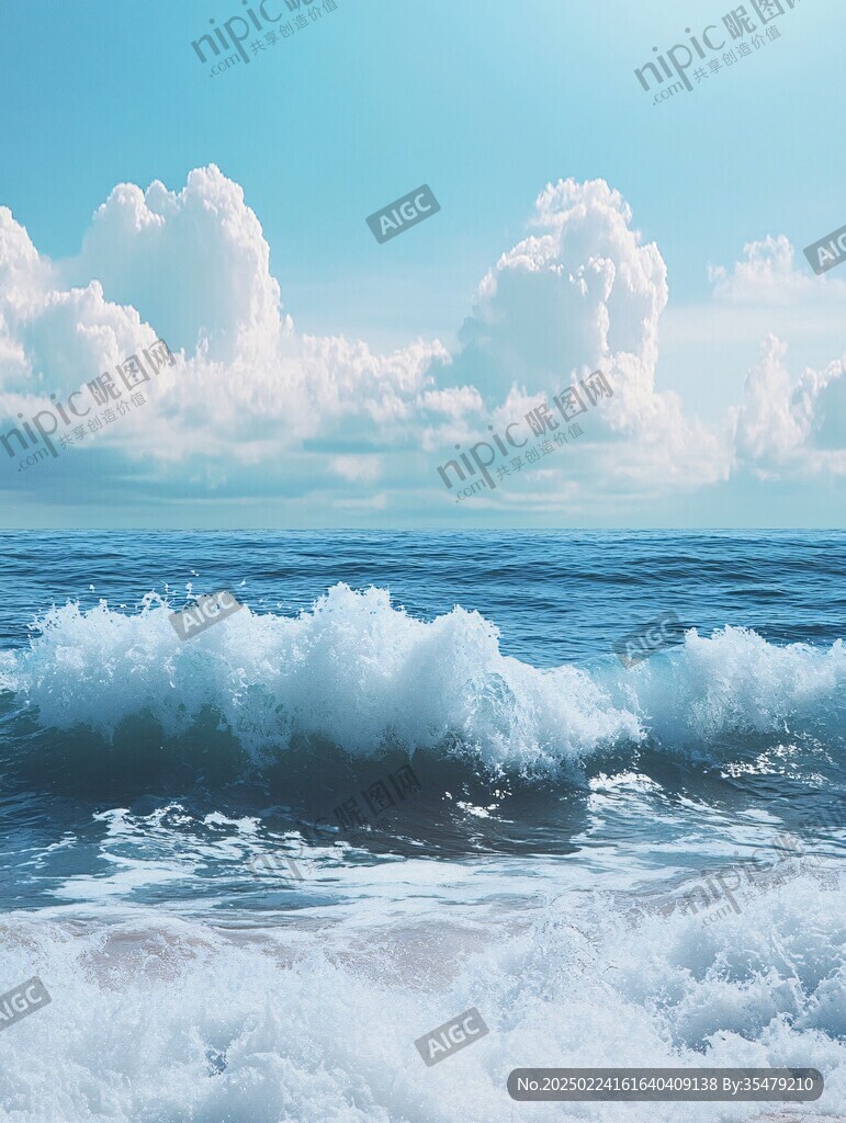 蓝天白云海景浪花